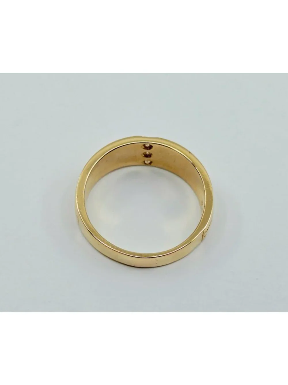 Unique 14K Solid Yellow Gold Designer Vertical Row 3 Diamond Ring Band Size 7.25
